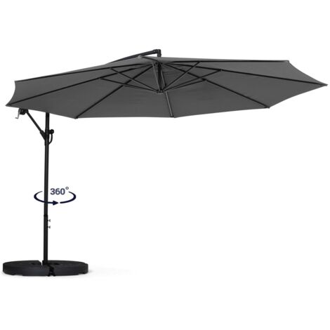 Parasol déporté rotatif 360 AJACCIO gris D.3,5M avec 4 dalles et housse