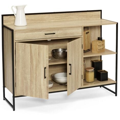 Buffet bas de cuisine 120 CM DETROIT plan de travail H.83 CM 2 portes + tiroir design industriel