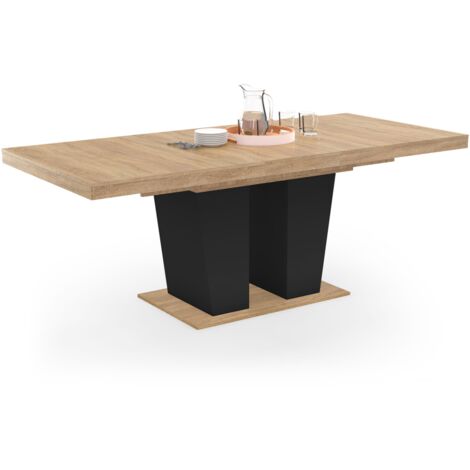 Table à manger extensible rectangle ELIAD 6-10 personnes bois et noir 160-200 cm