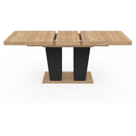 Table à manger extensible rectangle ELIAD 6-10 personnes bois et noir 160-200 cm
