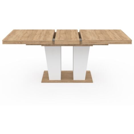 Table à manger extensible rectangle ELIAD 6-10 personnes bois et blanc 160-200 cm