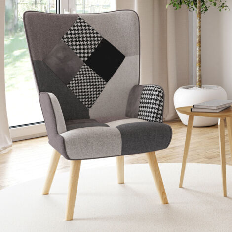 VidaXL Chaise De Relaxation Patchwork Multicolore – Fauteuil Pivotant 360° Avec Hauteur Réglable, Roulettes Et Rembourrage Mousse – Idéal Salon, Bureau, Chambre