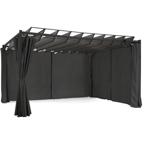 Idmarket – Pergola lames orientables 3x4 m – Rideaux occultants gris anthracite – Structure acier – Hauteur 220 cm – Protection contre le soleil et la pluie