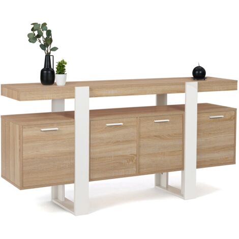 Idmarket – Buffet 160 cm 4 portes en bois et blanc – Rangement spacieux avec étagères – Design moderne et robuste – Parfait pour salle à manger