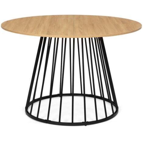 Table à manger ronde YUNA 6 personnes plateau bois et pied filaire en métal noir 110 cm