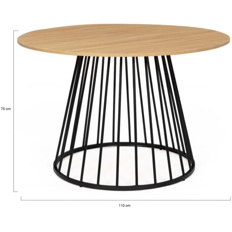Table à manger ronde YUNA 6 personnes plateau bois et pied filaire en métal noir 110 cm