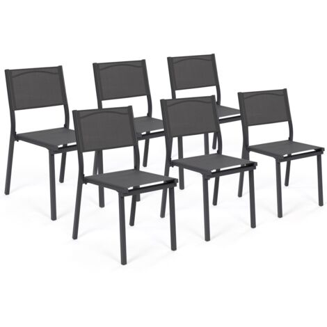 Lot de 6 chaises de jardin OLBIA métal et textilène empilables gris anthracite
