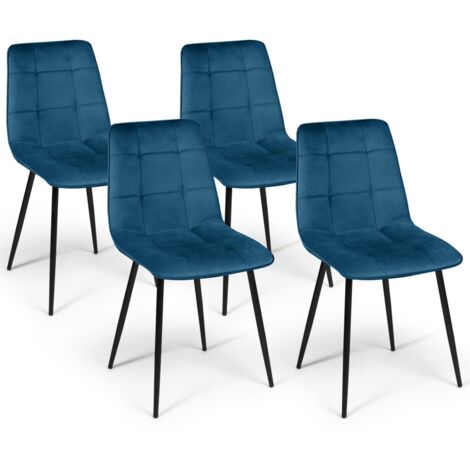 Idmarket – Lot de 4 chaises en velours bleu – Dossier large 41 cm – Assise confortable H. 45 cm – Pieds en métal noir mat – Montage facile (1/5)