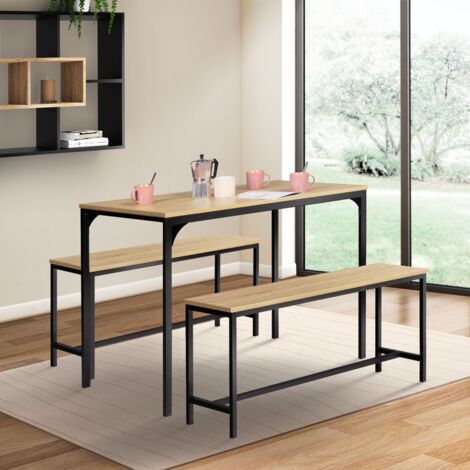 Table à Manger IDMarket Detroit - 110cm Avec 2 Bancs, Style Industriel - 4 Personnes