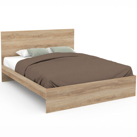 Idmarket – Lit double 160x200 cm en hêtre – Tête de lit 100 cm – Sommier à 26 lattes avec zone lombaire renforcée – Structure robuste