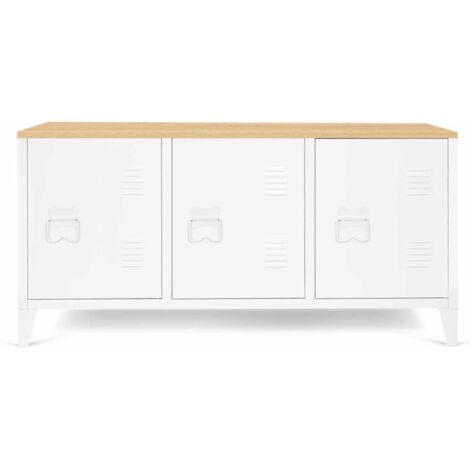 Credenza Bassa Ester A 3 Porte In Stile Industriale – Design In Metallo Nero E Legno, Perfetta Per Soggiorno O Ufficio