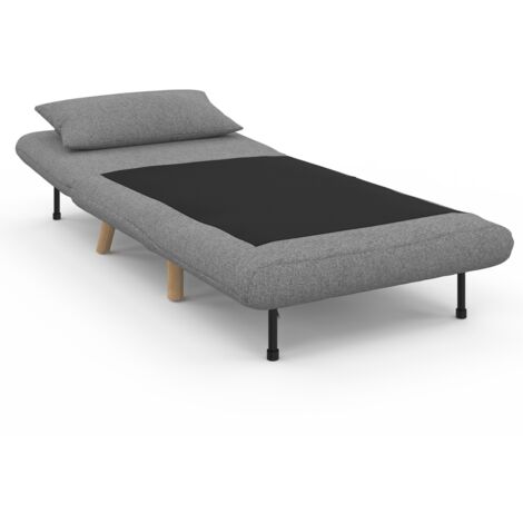 Fauteuil convertible ROMEO lit d'appoint 1 place 80x190 cm tissu gris clair
