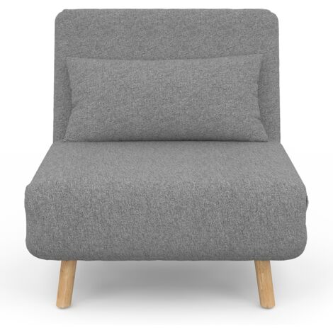 Fauteuil convertible ROMEO lit d'appoint 1 place 80x190 cm tissu gris clair