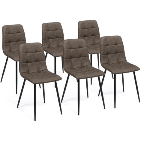 Idmarket – Lot de 6 chaises MILA en PU marron vintage – Dossier haut 45 cm – Pieds en métal noir mat – Confort optimal pour salle à manger (1/5)