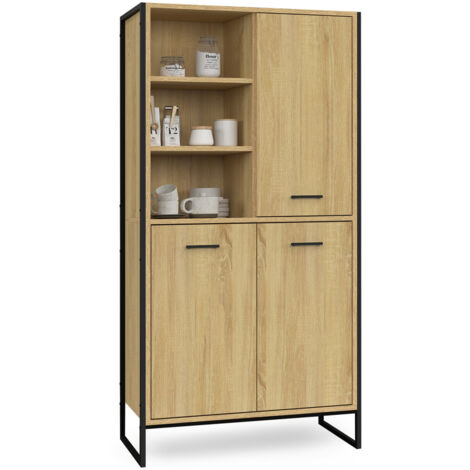 Idmarket – Buffet haut 160 cm 3 portes – Design industriel bois et métal – Rangement ajustable – Idéal pour salon et cuisine