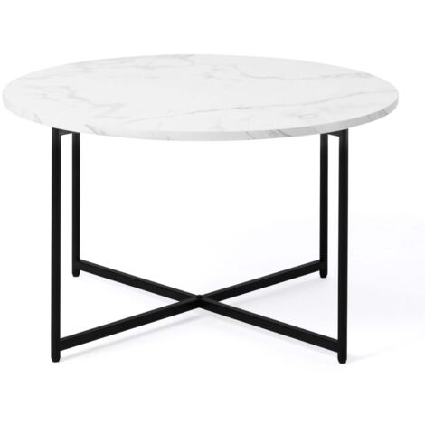 Table basse ALASKA ronde 70 cm effet marbre et pied métal noir