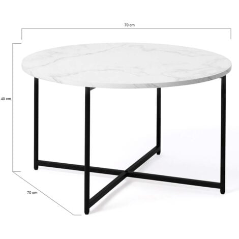 Table basse ALASKA ronde 70 cm effet marbre et pied métal noir