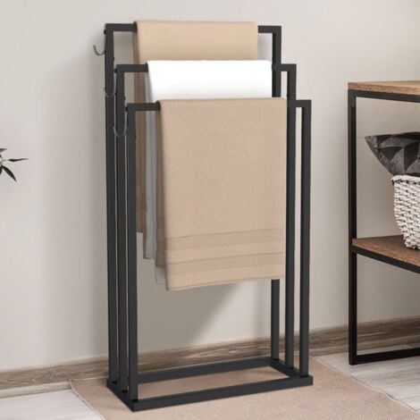 Porte-serviettes sur pied 3 niveaux DALLAS métal noir design industriel