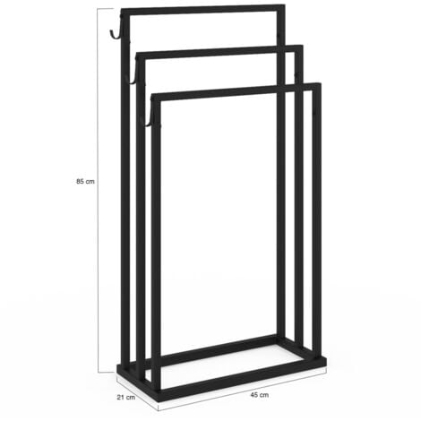 Porte-serviettes sur pied 3 niveaux DALLAS métal noir design industriel