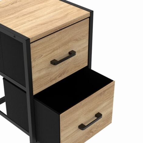 Design Bois Métal Tables Chevet Industrielles IDMarket Detroit - Lot De 2 Bois Et Métal Noir ID Market