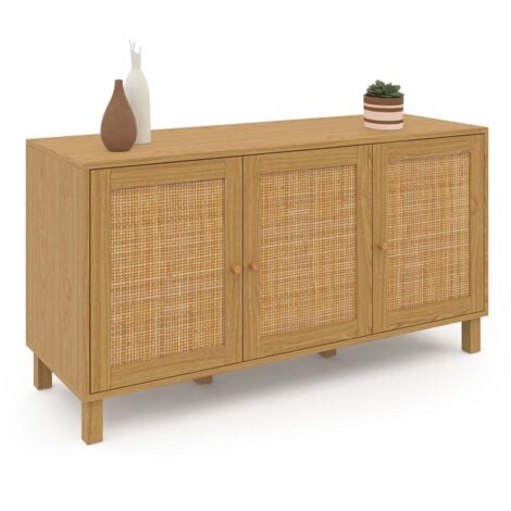 Buffet bas vintage 113 cm HANAE 3 portes effet naturel cannage