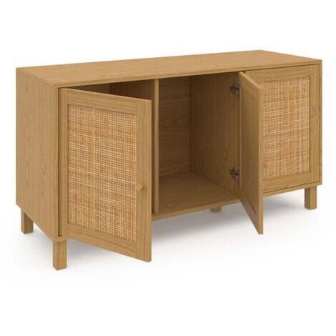 Buffet bas vintage 113 cm HANAE 3 portes effet naturel cannage