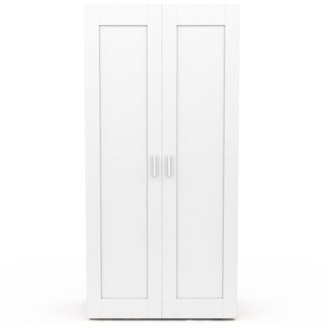 Armoire 2 portes VITO blanc et bois penderie 80 cm avec étagères rangement maxi capacité