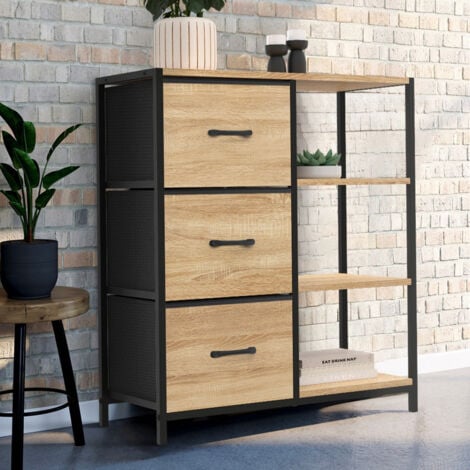 Buffet d'appoint 3 tiroirs et étagères 70 cm UTAH design industriel