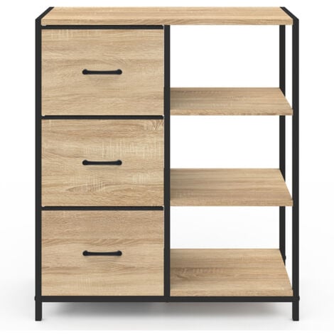 Buffet d'appoint 3 tiroirs et étagères 70 cm UTAH design industriel