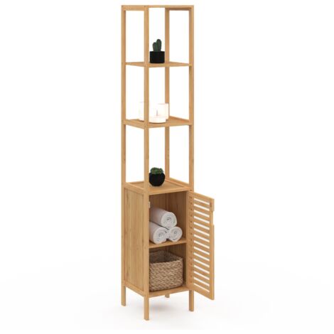 MEUBLE COLONNE DE SDB EN BAMBOU 1 PORTE/3 ETAGERES-173x34x30cm-NATUREL-NOIR main image 1