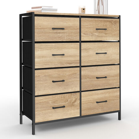 Idmarket – Commode 8 tiroirs en tissu noir et bois – Longueur 80 cm x Largeur 30 cm x Hauteur 90 cm – Meuble de rangement design industriel