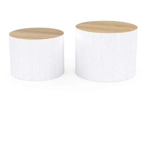 Lot de 2 tables basses cylindres gigognes GALIA bois et blanc