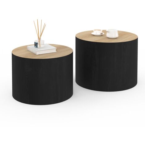 Tables basses gigognes marbre blanc et bois manguier massif (lot de 2) EVY