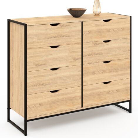 Idmarket – Commode enfant 8 tiroirs 115 cm – Largeur 39 cm – Hauteur 95 cm – Bois et métal – Design industriel
