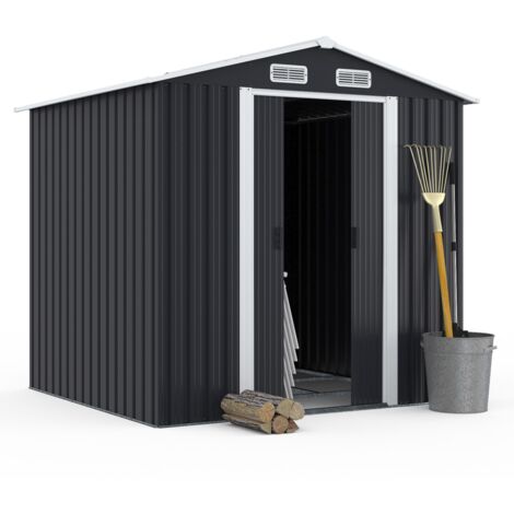 Abri de jardin 3,7M² gris en acier galvanisé avec base
