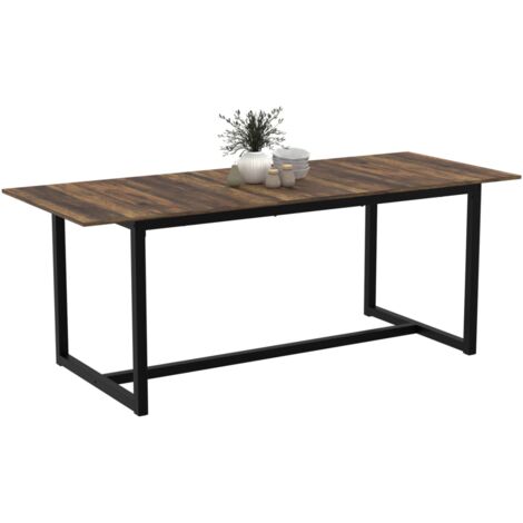 Idmarket – Table extensible rectangle 6-10 personnes – Bois foncé 160-200 cm – Design industriel vintage – Rallonge discrète 40 cm