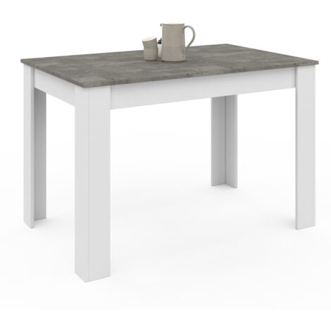 Idmarket – Table de salle à manger rectangle 110 cm – 4 places – Panneaux de particules – Effet béton – Design moderne blanc