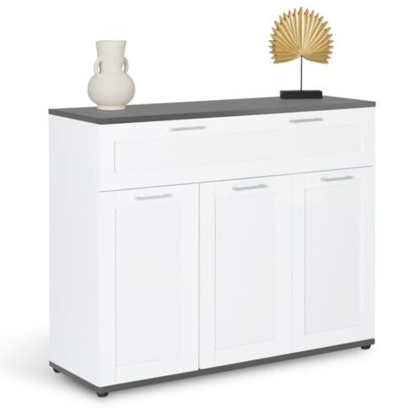 Buffet 100 cm VITO 3 portes et 1 tiroir blanc et plateau gris