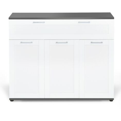 Buffet 100 cm VITO 3 portes et 1 tiroir blanc et plateau gris