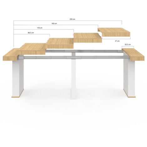 Table console extensible EDEN 10 personnes 235 cm bois et blanc