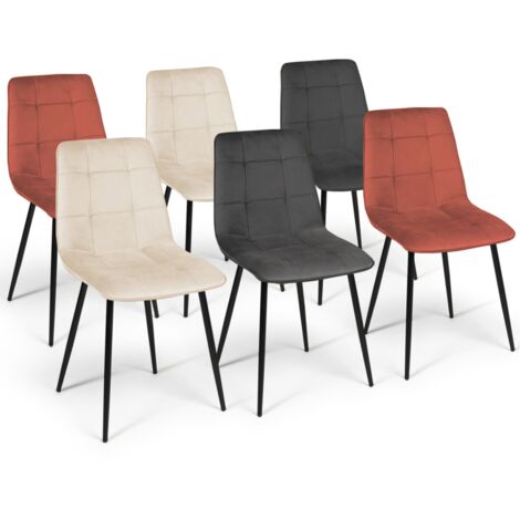 Idmarket – Lot de 6 chaises en velours – Couleurs terracotta, gris foncé, beige – Dossier 45 cm – Pieds en métal noir – Dimensions 46x55x88 cm