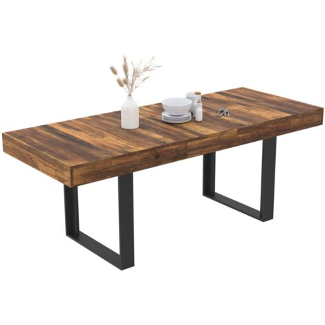 Idmarket – Table à manger extensible rectangle 160-200 cm – 4-8 personnes – Plateau bois foncé effet vieilli – Pieds larges noir
