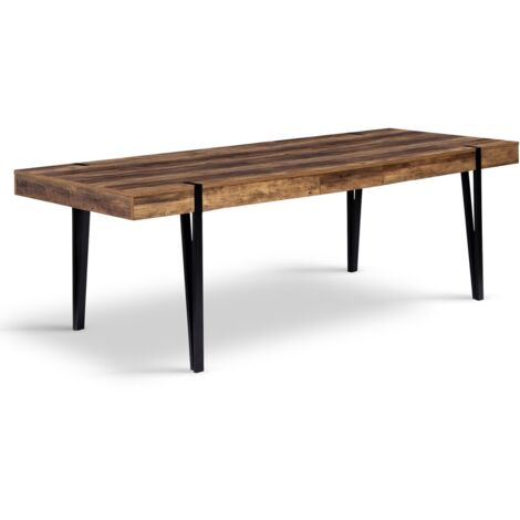 Idmarket – Table à manger extensible rectangle 8-12 personnes – Bois effet vieilli – Pieds épingles noirs – Longueur 200-240 cm