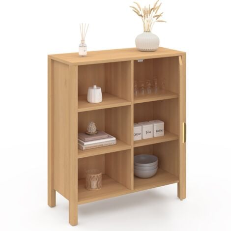 Buffet d'appoint 3 étagères et placard 70 cm EDHEN bois et cannage