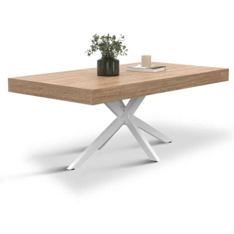 Table basse rectangulaire ALIX 110 cm pied araignée bois et blanc