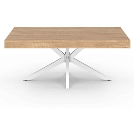Table basse rectangulaire ALIX 110 cm pied araignée bois et blanc