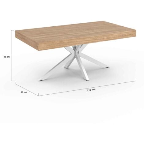 Table basse rectangulaire ALIX 110 cm pied araignée bois et blanc