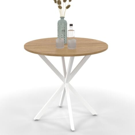 Table à manger ronde ALIX 4 personnes pied araignée bois et blanc 80 cm
