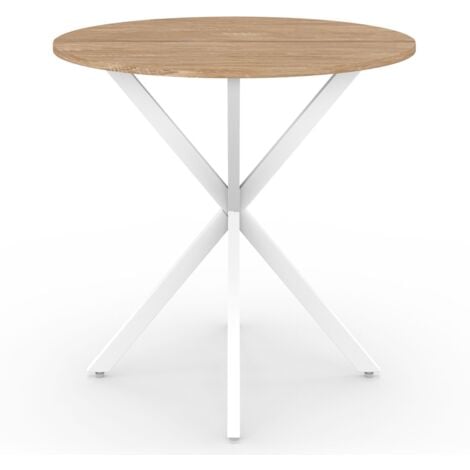 Table à manger ronde ALIX 4 personnes pied araignée bois et blanc 80 cm