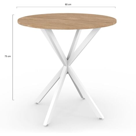 Table à manger ronde ALIX 4 personnes pied araignée bois et blanc 80 cm